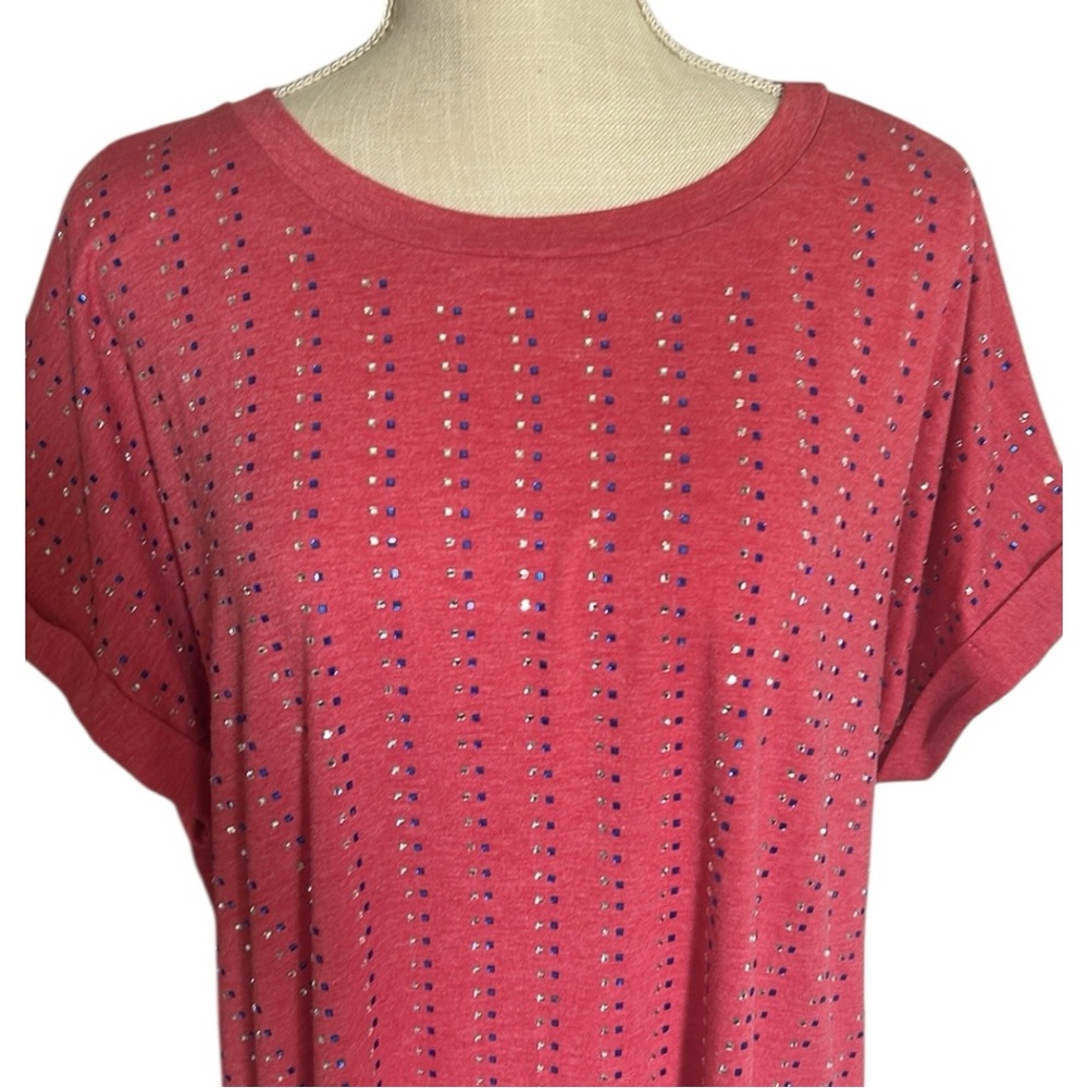 Stem & Vine Cap Sleeve Red Top with blue & silver Studs for the 4th of July New